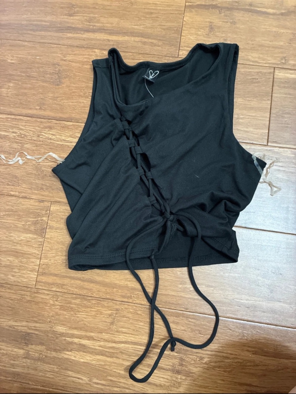 Windsor Black Lace-Up Side Tie Crop Tank